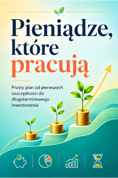 Okładka książki „Pieniądze, które pracują” — prosty plan od pierwszych oszczędności do długoterminowego inwestowania